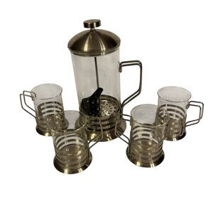 Coffee Plunger French Press Coffee And Tea W/ 4 Cups Stainless Steel & Glass